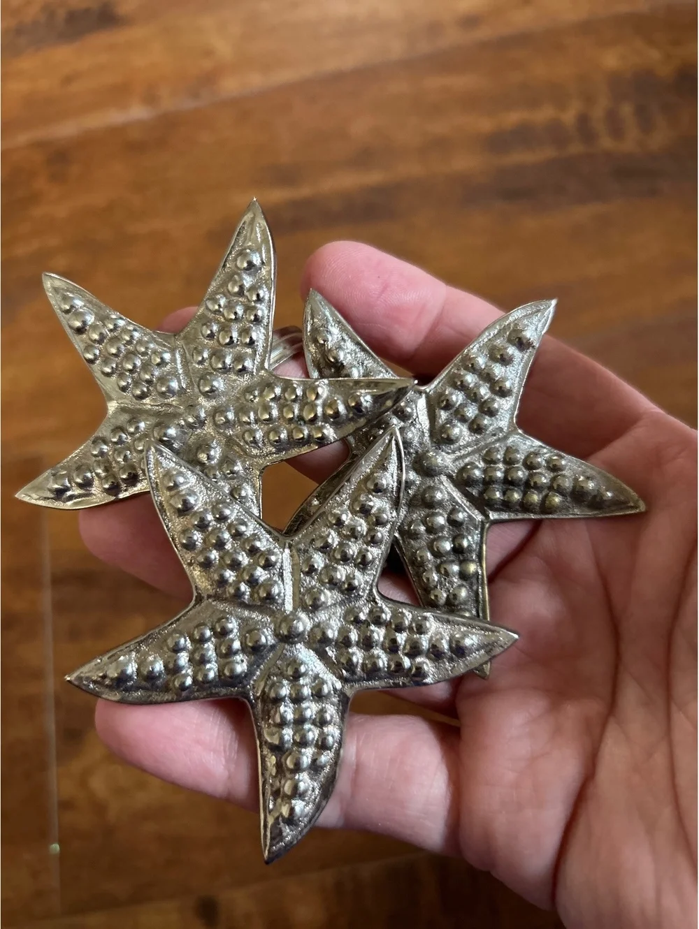 Set of Three Silver Starfish Napkin Rings